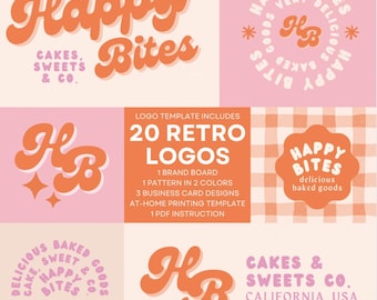 Retro Bakery Logo Editable Template in Canva, Branding Kit for Small Business, RL-01