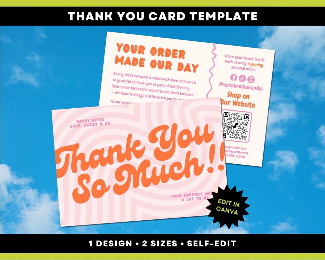 Editable Order Thank You Card Template Canva Template Small Business ...