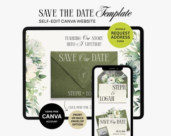 Save The Date Website Template Digital Wedding Invitation Modern Website Editable in Canva - RN03