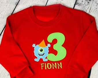 Children's Personalised Little Monster Sweatshirt | Birthday | Embroidered | First, second, third, fourth, fifth birthday