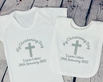 Personalised My Christening Day Girl Name Date Baby Grows Vests Embroidered Gift 