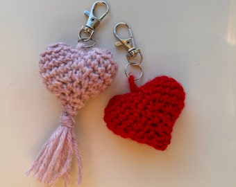 Crochet heart charm - pink and red with silver color metal charm - maidapindii