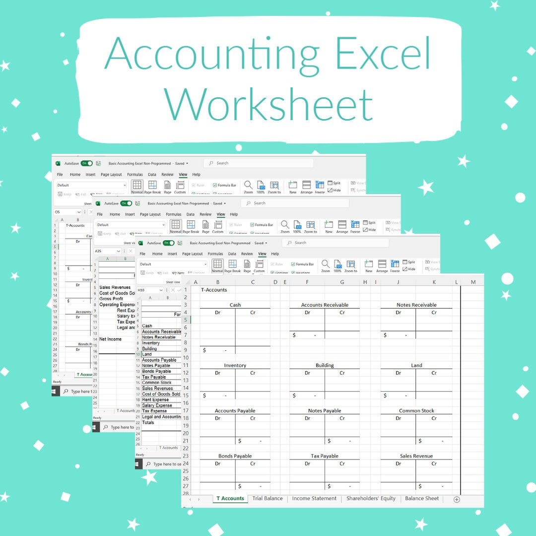 Basic Accounting Excel Worksksheet, Excel Accounting Worksheet, Finance