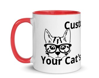 Customized Cat Mug with your provided image with Color Handle & Inside