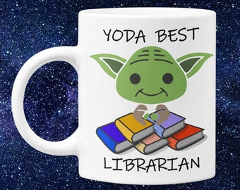 Yoda Best Librarian Coffee Mug: This unique Star Wars cup is a great gift for an Awesome Librarian at their Birthday or Christmas 11oz