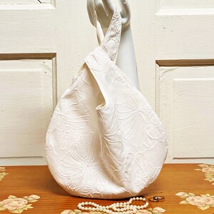 Embroidered Hibiscus and Satin/Sateen Japanese Style Knot Bag | Evening ~ Bridal ~ Special Occasion ~ Gift