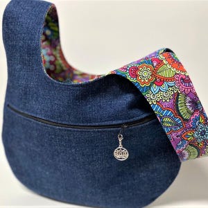 Denim Dark Blue Japanese Style Knot Bag | Optional Zippered Pocket |  Fun Fabrics | 3 sizes | Fully Lined | Reversible | Washable
