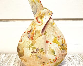 MacBeth Blush Linen with Silky Peach Jacquard Japanese Style Knot Bag - Size Small - Great Gift Ready to Ship