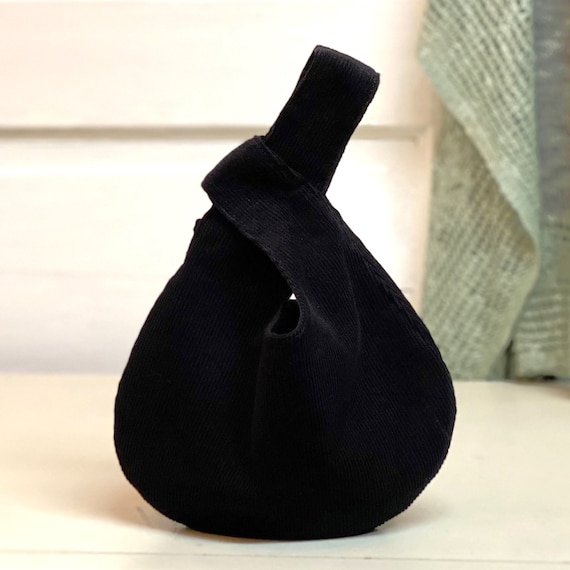 Corduroy Black Japanese Style Knot Bag Optional Zippered Pocket Fun Fabrics 3 Sizes Fully Lined Reversible Washable Etsy