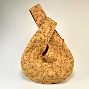 Leaves on Gold Japanese Style Knot Bag | Optional Pocket | Fun Fabrics | Fully Lined | Interfaced for Shape