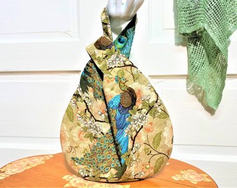 Peacock Japanese Style Knot Bag | Optional Pocket | Fun Fabrics | Fully Lined | Interfaced for Shape