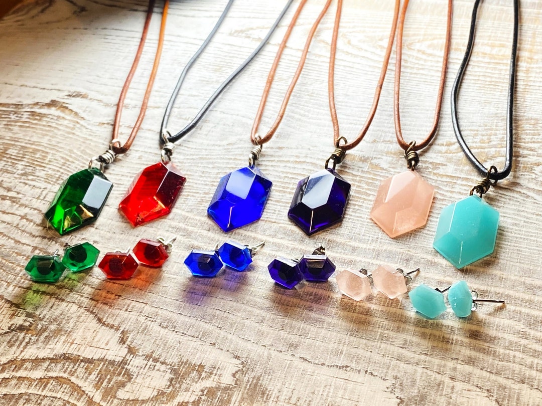 BOTW Zelda Inspired Rupee Jewelry Set With Stud or Dangle Earrings and