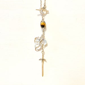 Dragon, Sword, and Tiger Eye Purse Charm | Bag Charm