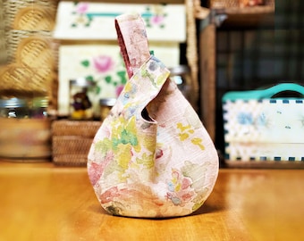 MacBeth Blush Linen and Satin/Sateen Japanese Style Knot Bag | Evening ~ Bridal ~ Special Occasion ~ Gift