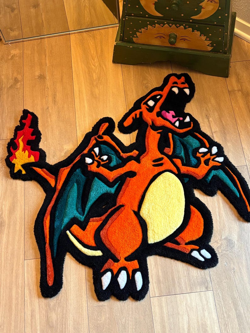 32in Charizard Anime Tufted Rug – Cartoon Character Rug, Pop Art Decor ...