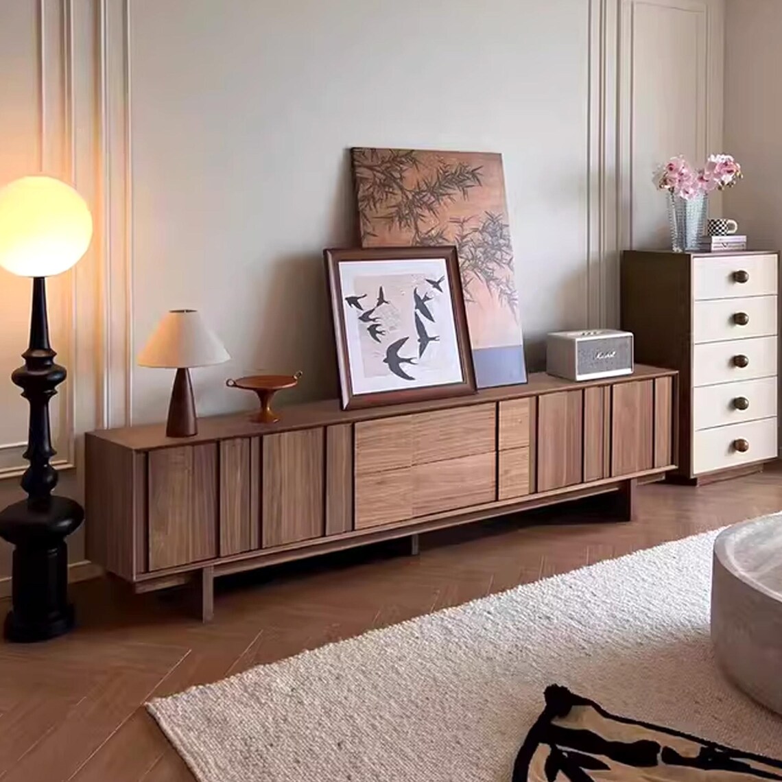 Wood Tv Stand Media Console Table Storage Cabinet Mid Century Rustic ...