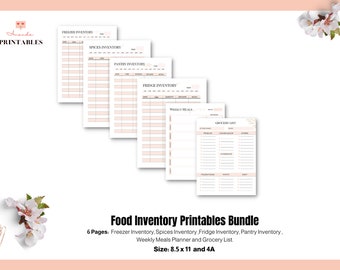 Kitchen Inventory Bundle, 6 Pages. Printable | PDF Printable and Fillable List- Instant Download.