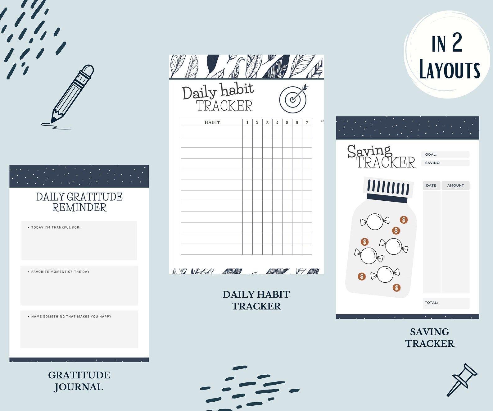 Daily Weekly Monthly Planner Bundle Gratitude Journal to Do List Habit ...