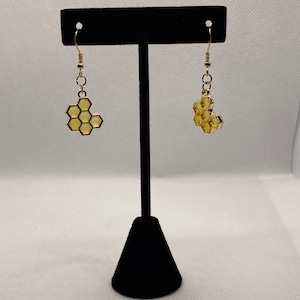 Honey Earrings, Gold Honey Comb Earrings, Bee Earrings, Cottagecore Earrings, Honey Jewelry, Save the Bees Jewelry, Cute Earrings