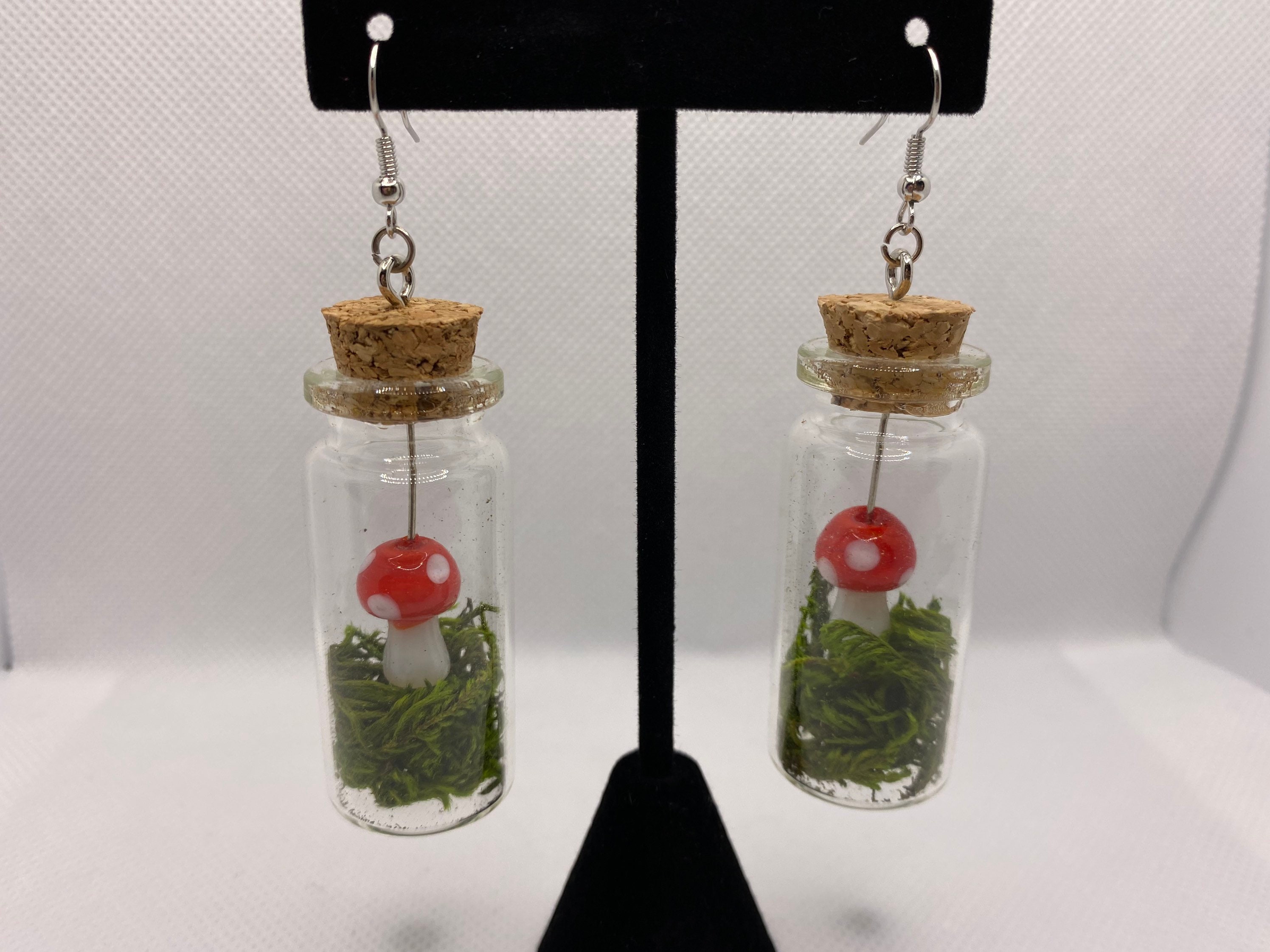 Cottagecore Jar Earrings, Weirdcore Earrings, Mushroom Earrings, Moss Earrings, Terrarium Earrings, Nature Jewelry