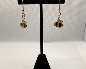 Bumble Bee Earrings, Honey Bee Earrings, Bee Earrings, Insect Jewelry, Gold,