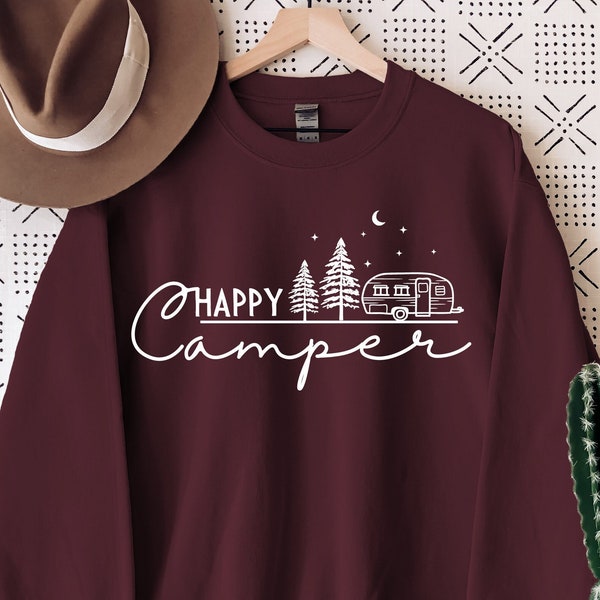 Happy Camper Sweatshirt, Camping Hoodie, Adventure Sweatshirt, Nature Lover Hoodie, Camper Gift Shirt, Adventurer Gift Shirt, Camping Van
