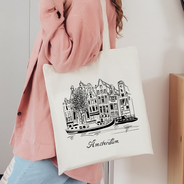 Amsterdam Tote Bag, Netherlands Tote Bag, Amsterdam Travel Gift, Netherlands Gift, Amsterdam Lover Gift, Canvas Tote Bag, Zippered Tote Bag