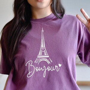 Comfort Colors® Bonjour Shirt, Paris Shirt, Paris Gifts, Paris Travel Shirt, The Eiffel Tower Shirt, Paris Theme Gift, Gift For Paris Lover