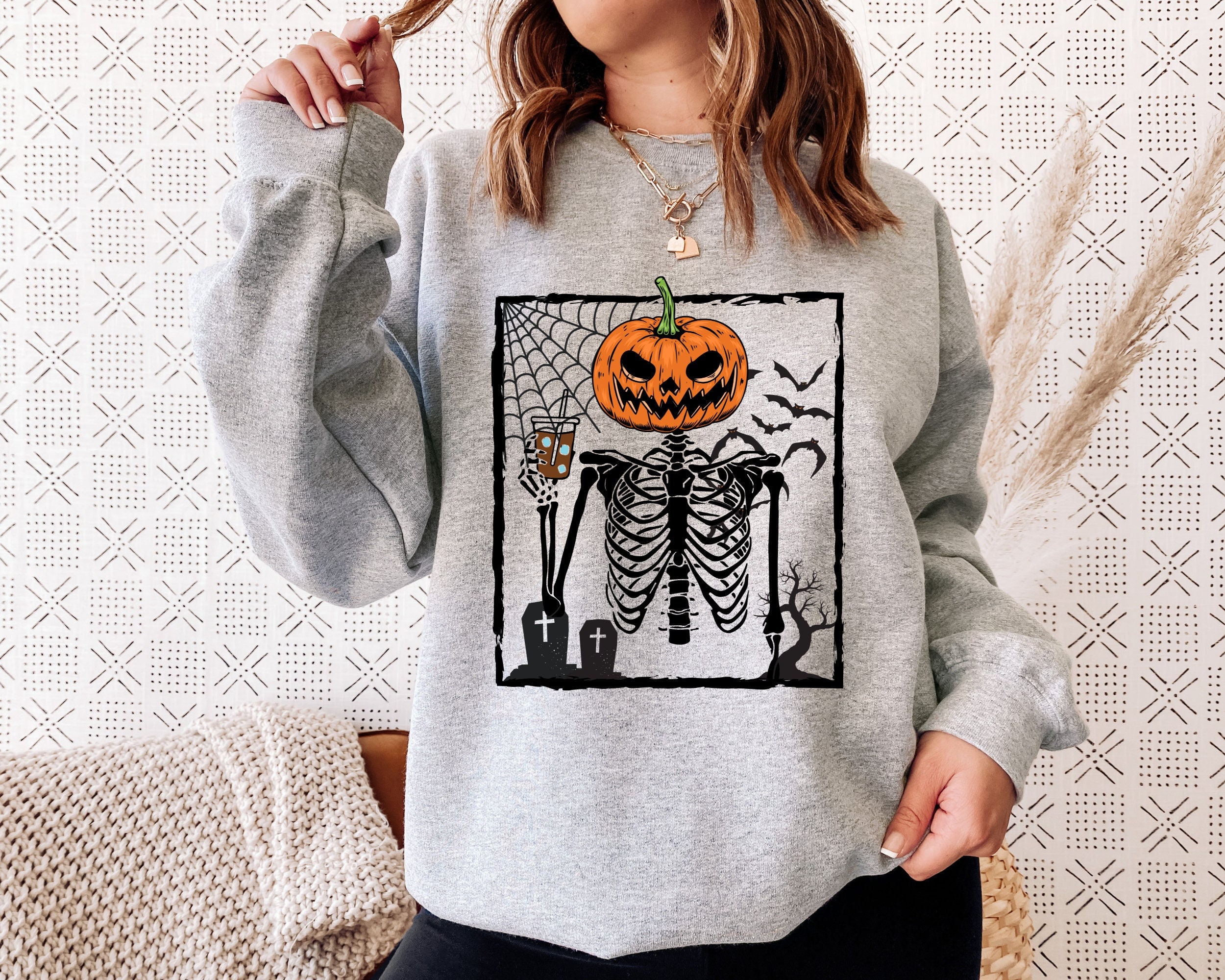 Skeleton pumpkin sweatshirt hot sale