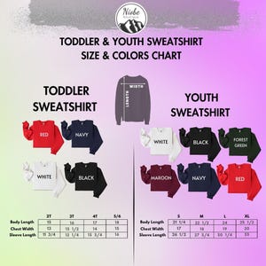 toddler and youth sweatshirt sizes and colors chart