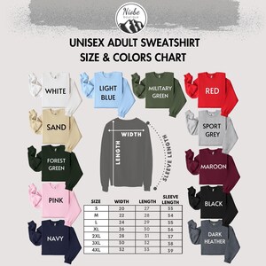 unisex adult sweatshirt size and colors chart