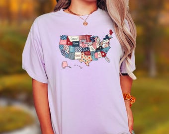 Retro USA Map Comfort Colors Shirt: Vintage American Pride