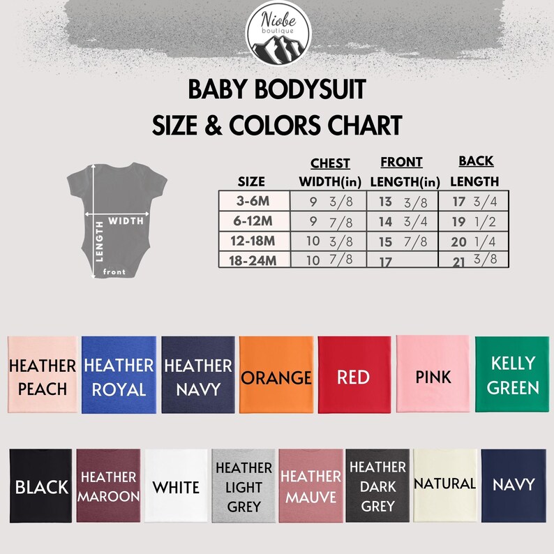 baby bodysuit size and colors chart