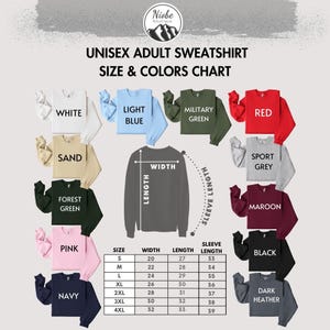unisex adult sweatshirt size and colors chart