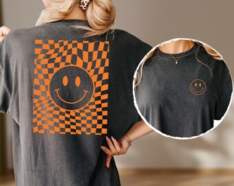 Comfort Colors Checkered Smile Shirt: Retro Y2K Oversized Tee
