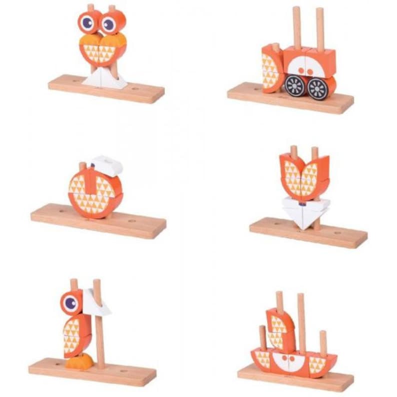 Wooden Puzzle Frog Fox Block Pyramid Educational Toy Eco Toy Preschool Learning Perfect Gift for Child Kid