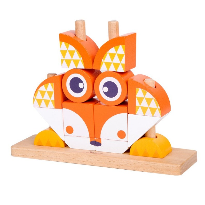 Wooden Puzzle Frog Fox Block Pyramid Educational Toy Eco Toy Preschool Learning Perfect Gift for Child Kid