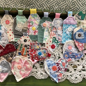 Key Chain, Vintage Quilt, Repurposed Quilt, Junk Journal Embellishment, Set of 2, Handmade