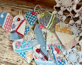 Gift Tags, Vintage Repurposed Quilt, Label Tag, Junk Journaling Tags, Set of 4, Handmade