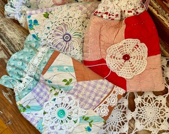 Vintage Quilt Drawstring Bag: Handmade Repurposed Gift Bag