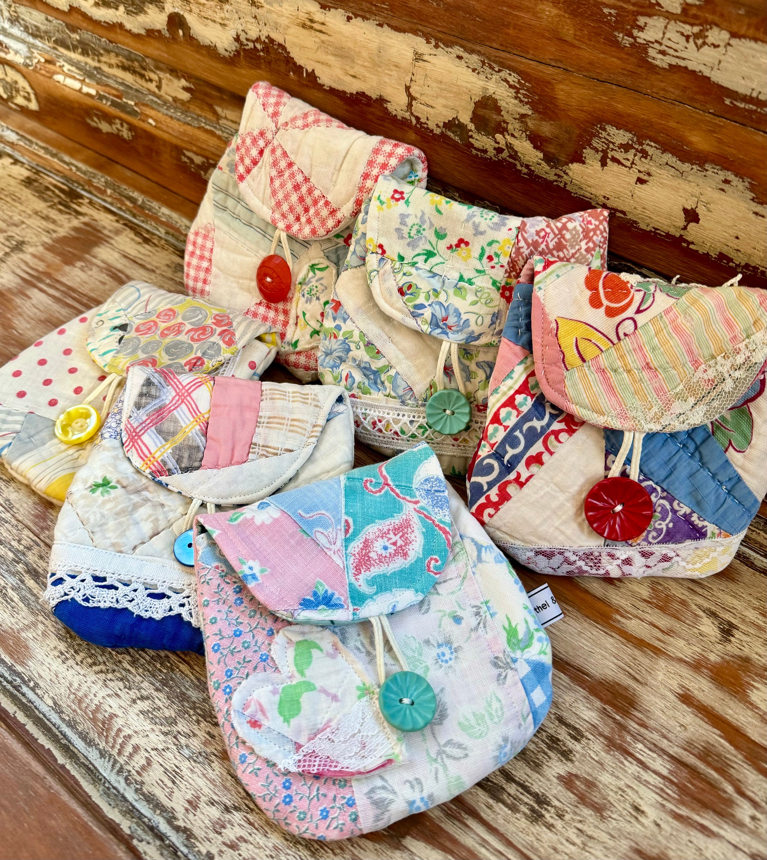 Purse Pouch, Coin/Card Holder, Vintage Repurposed Quilt, Handmade