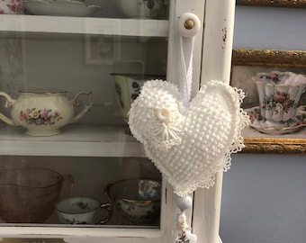 Chenille Heart Pillow: Repurposed Vintage Bedspread, Farmhouse Decor