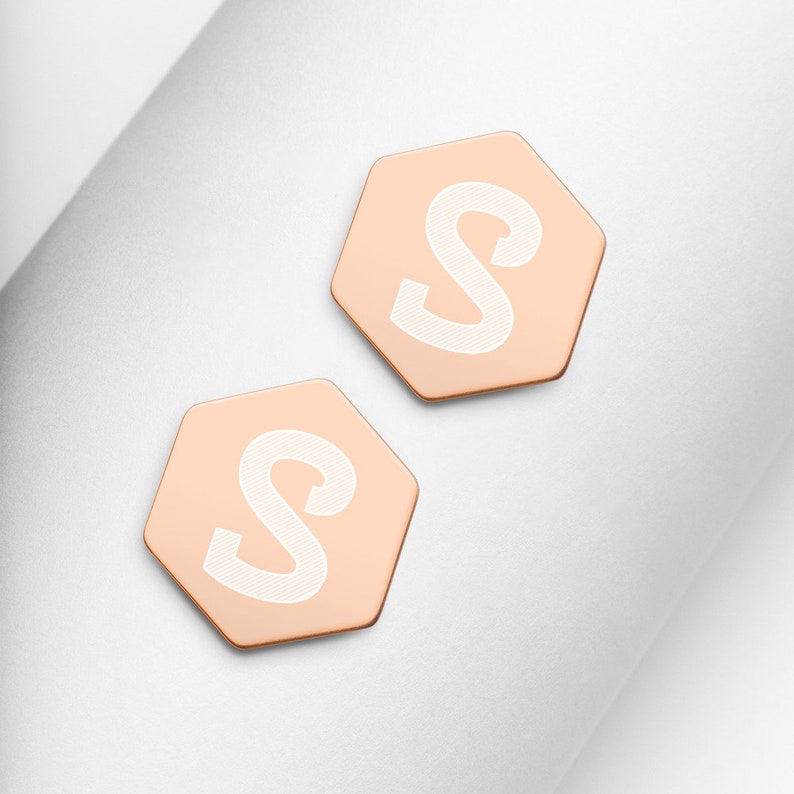 Customized gifts Personalized Initial Earrings engraved Sterling Silver Hexagon Stud Earrings