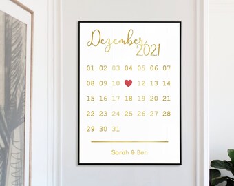 Personalisiertes Poster zum Jahrestag | personalisiertes Geschenk | Hochzeitsdatum | Liebe | Hochzeitsgeschenk | Namen | Kalender | DIN A4