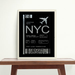 Flugticket personalisiert | Flugzeug | Poster auf DIN A4 | Wandbild | Kunstdruck | personalisiertes Geschenk