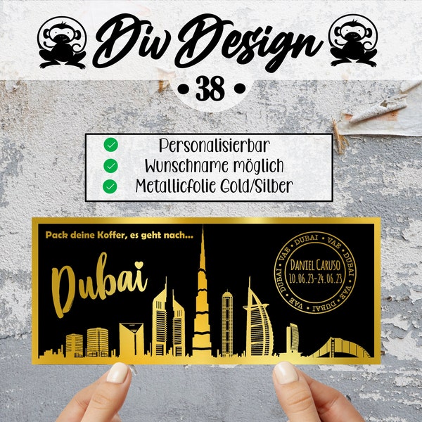 Dubai Reisegutschein  personalisiert | Urlaub Vereinigte Arabische Emirate | Gutschein Reisen | Urlaubsreise | personalisiertes Geschenk