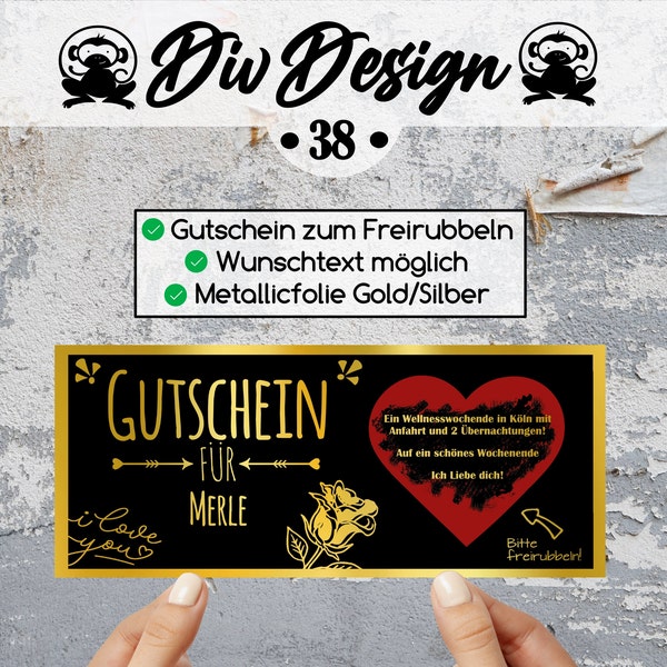 Rubbelgutschein personalisiert | Gutschein Liebe | Geschenkgutschein | Partnergeschenk | Freirubbelbare Nachricht