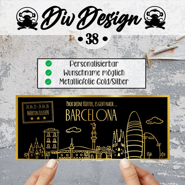 Reisegutschein Barcelona personalisiert | Wochenendtrip Spanien | Gutschein Reisen | Urlaubsreise | personalisiertes Geschenk