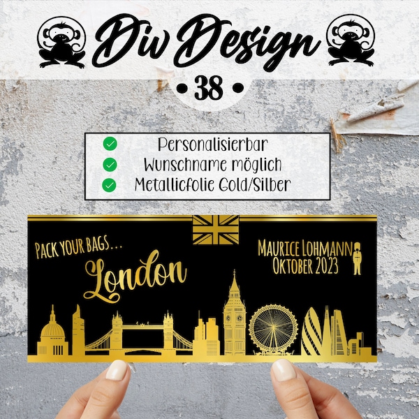 Reisegutschein London personalisiert | Wochenendtrip England | Gutschein Reisen | Urlaubsreise | personalisiertes Geschenk