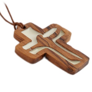 Handmade Carved Olive Wood Cross w/ Crucifix Necklace Pendant Holy Land 2&quot;/6cm Necklace Men Women Jesus Bethlehem Jerusalem Jewelry Car